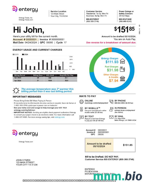 USA Texas entergy rachunek za media 2 strony w formacie PSD strona 1